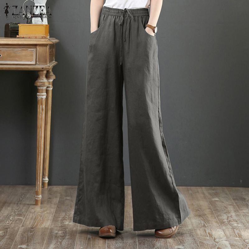 High-Waist Linen Blend Summer Trousers