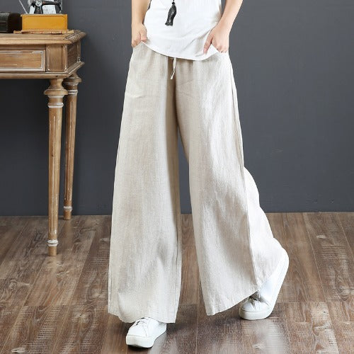 High-Waist Linen Blend Summer Trousers