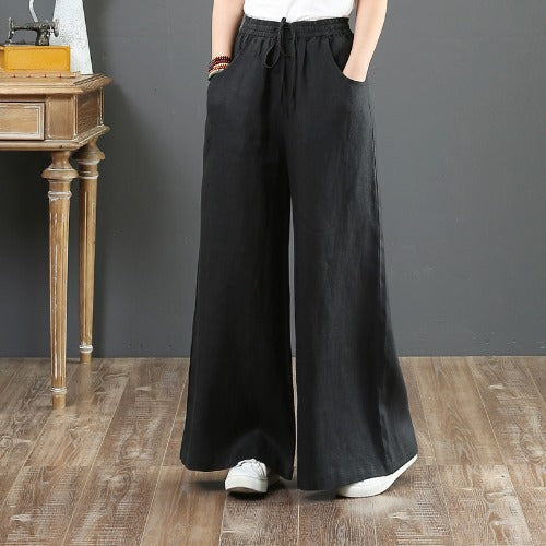 High-Waist Linen Blend Summer Trousers