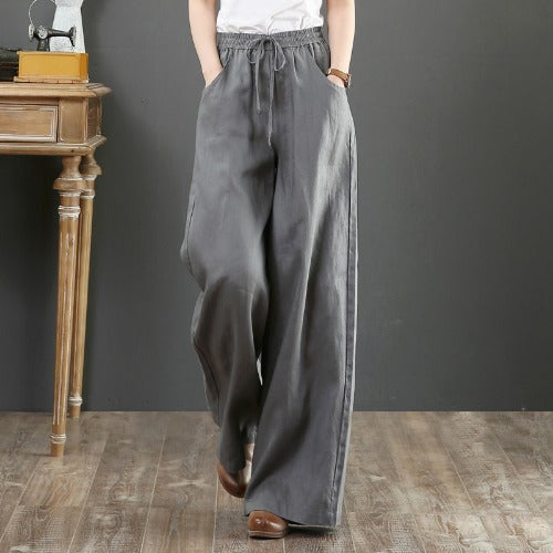 High-Waist Linen Blend Summer Trousers