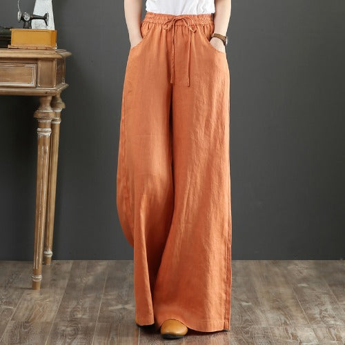 High-Waist Linen Blend Summer Trousers