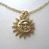 Vintage Celestial Sun Moon Pendant Necklace