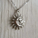 Vintage Celestial Sun Moon Pendant Necklace