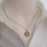 Vintage Celestial Sun Moon Pendant Necklace