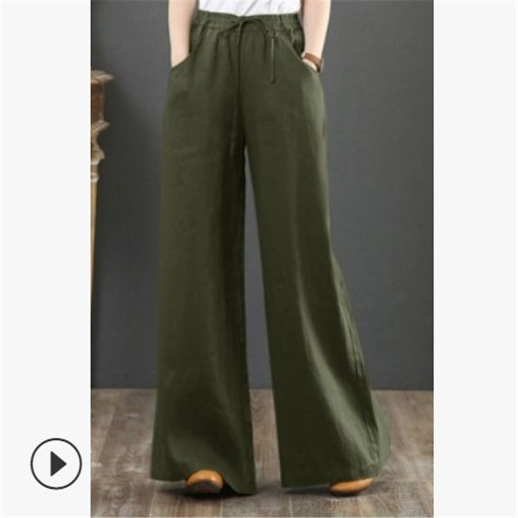 High-Waist Linen Blend Summer Trousers