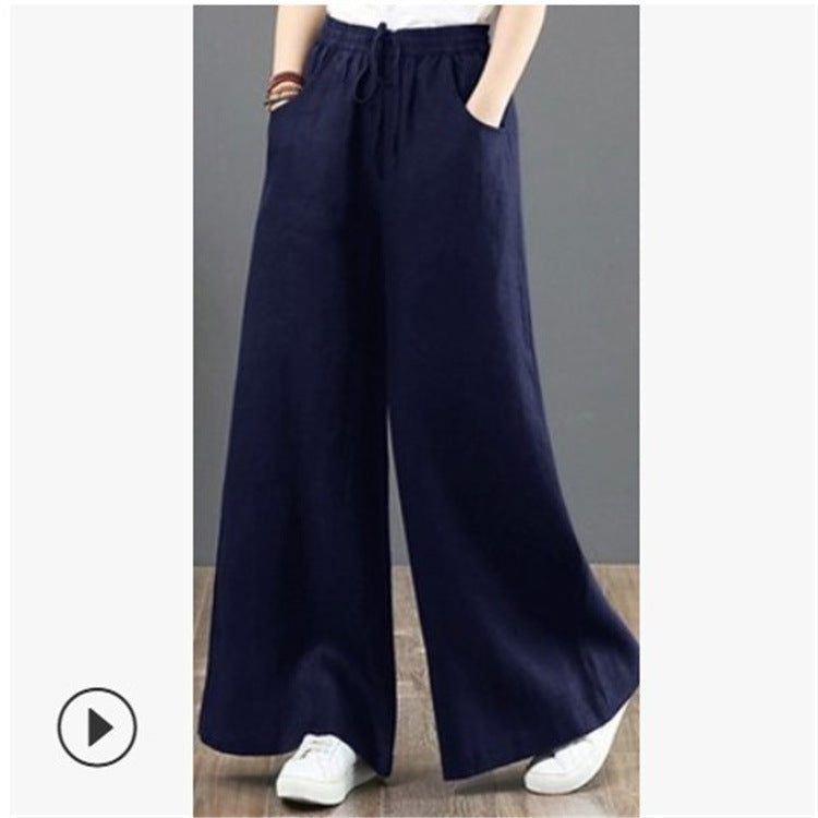 High-Waist Linen Blend Summer Trousers