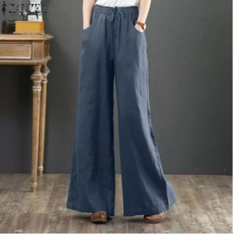 High-Waist Linen Blend Summer Trousers