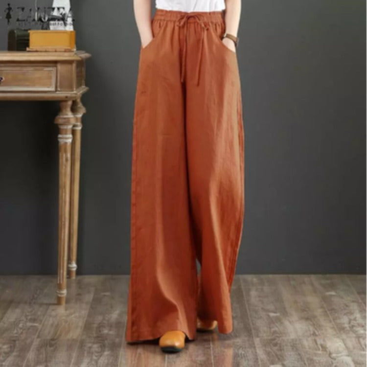 High-Waist Linen Blend Summer Trousers