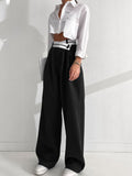 High Waist Vintage Wide Leg Commuter Trousers