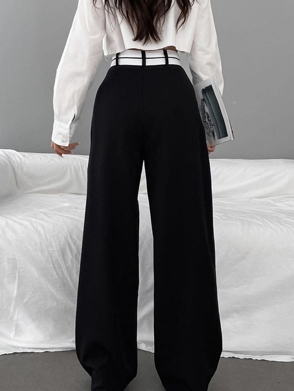 High Waist Vintage Wide Leg Commuter Trousers