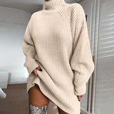 Elegant Vintage Turtle-Neck Sweater Dress