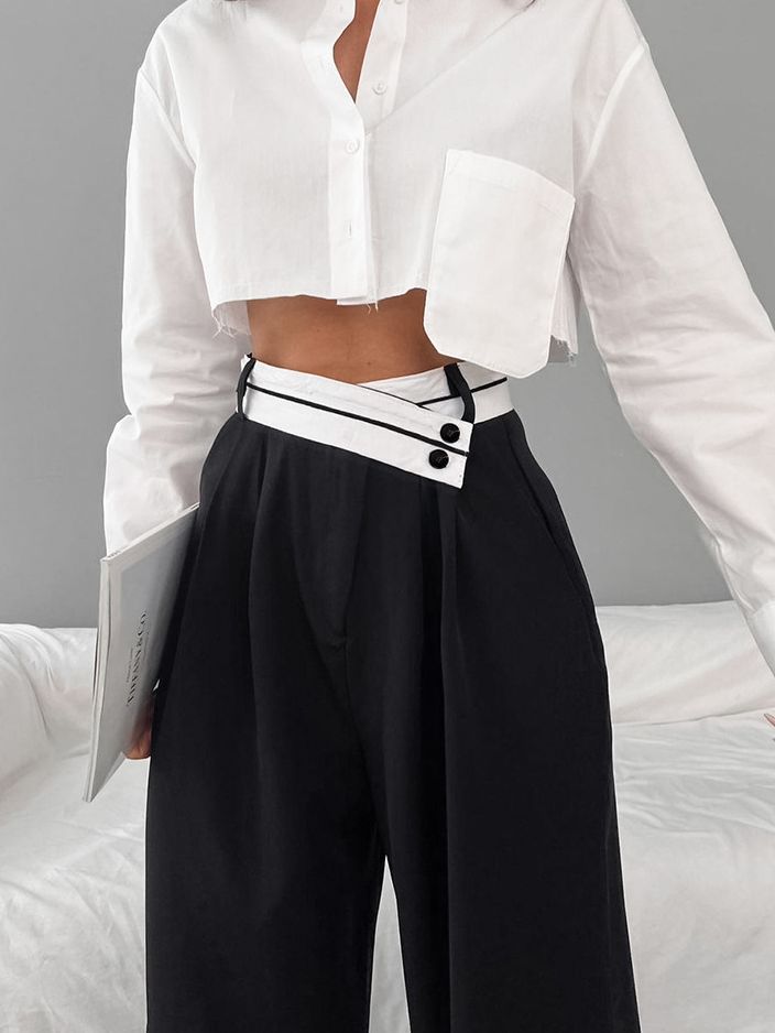 High Waist Vintage Wide Leg Commuter Trousers