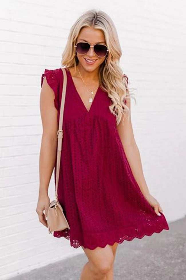 Casual Vintage Summer Loose V Neck Sleeveless Dress