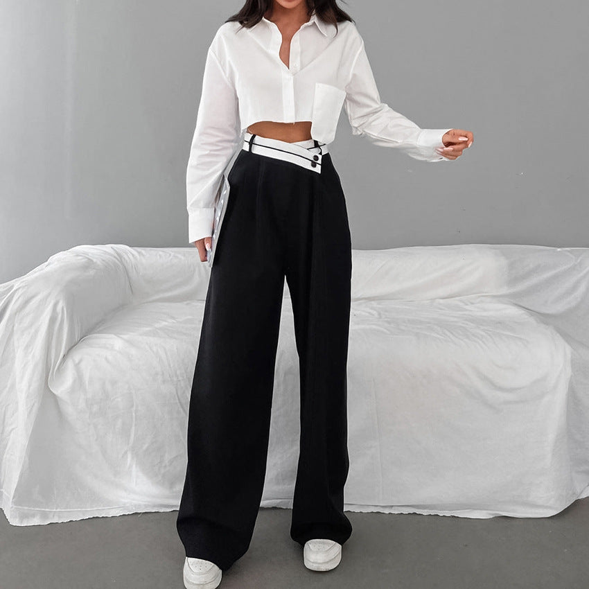 High Waist Vintage Wide Leg Commuter Trousers