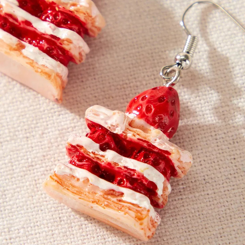 Vintage Handmade Strawberry Cake Earrings Women