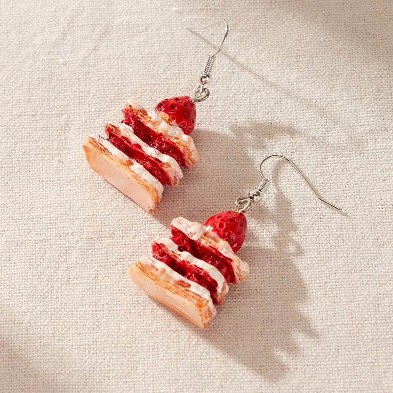 Vintage Handmade Strawberry Cake Earrings Women