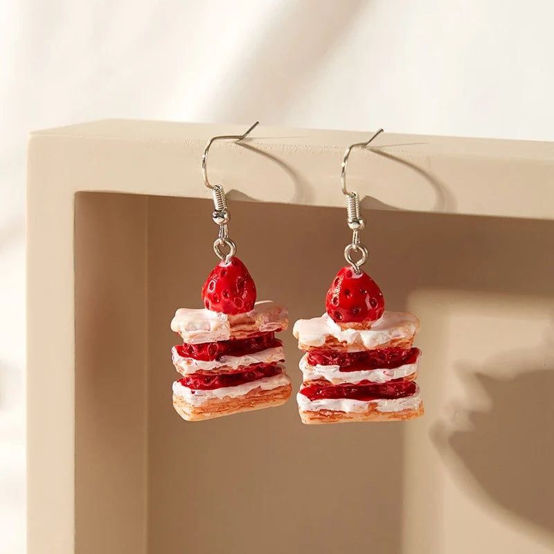 Vintage Handmade Strawberry Cake Earrings Women