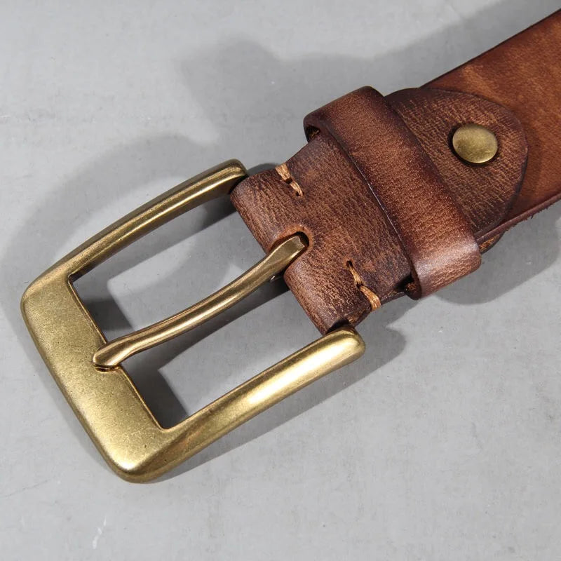 Vintage Handmade Leather Copper Buckle Belt