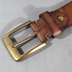 Vintage Handmade Leather Copper Buckle Belt