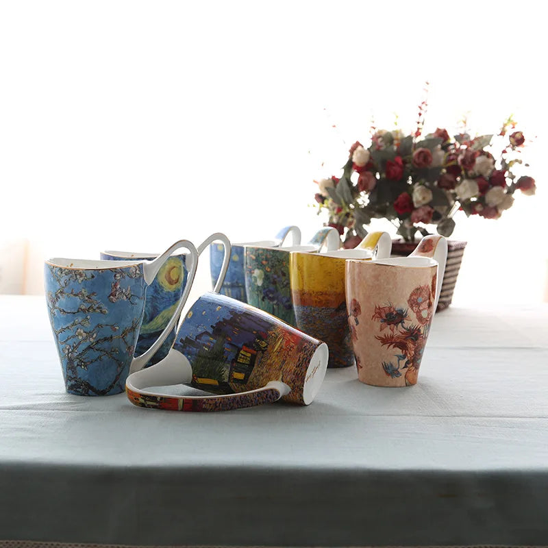 Vintage Art Paintings Ceramic Bone China Coffee Cups