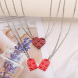 Vintage 2Pcs Heart Brick Couples Love Necklace