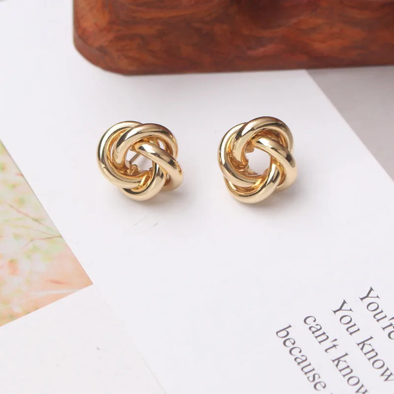 Tiny Metal Twist Round Vintage Earrings