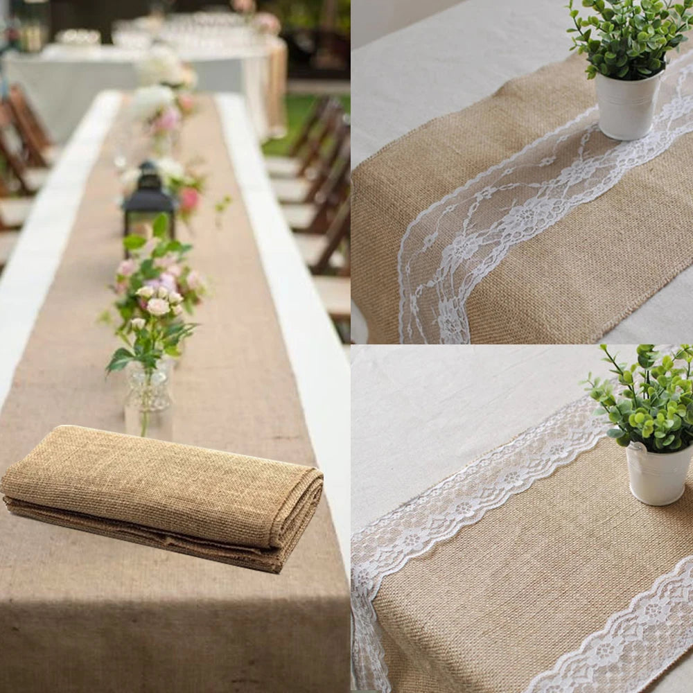 Vintage Natural Jute Linen Table Runner