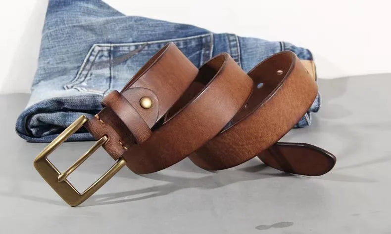 Vintage Handmade Leather Copper Buckle Belt