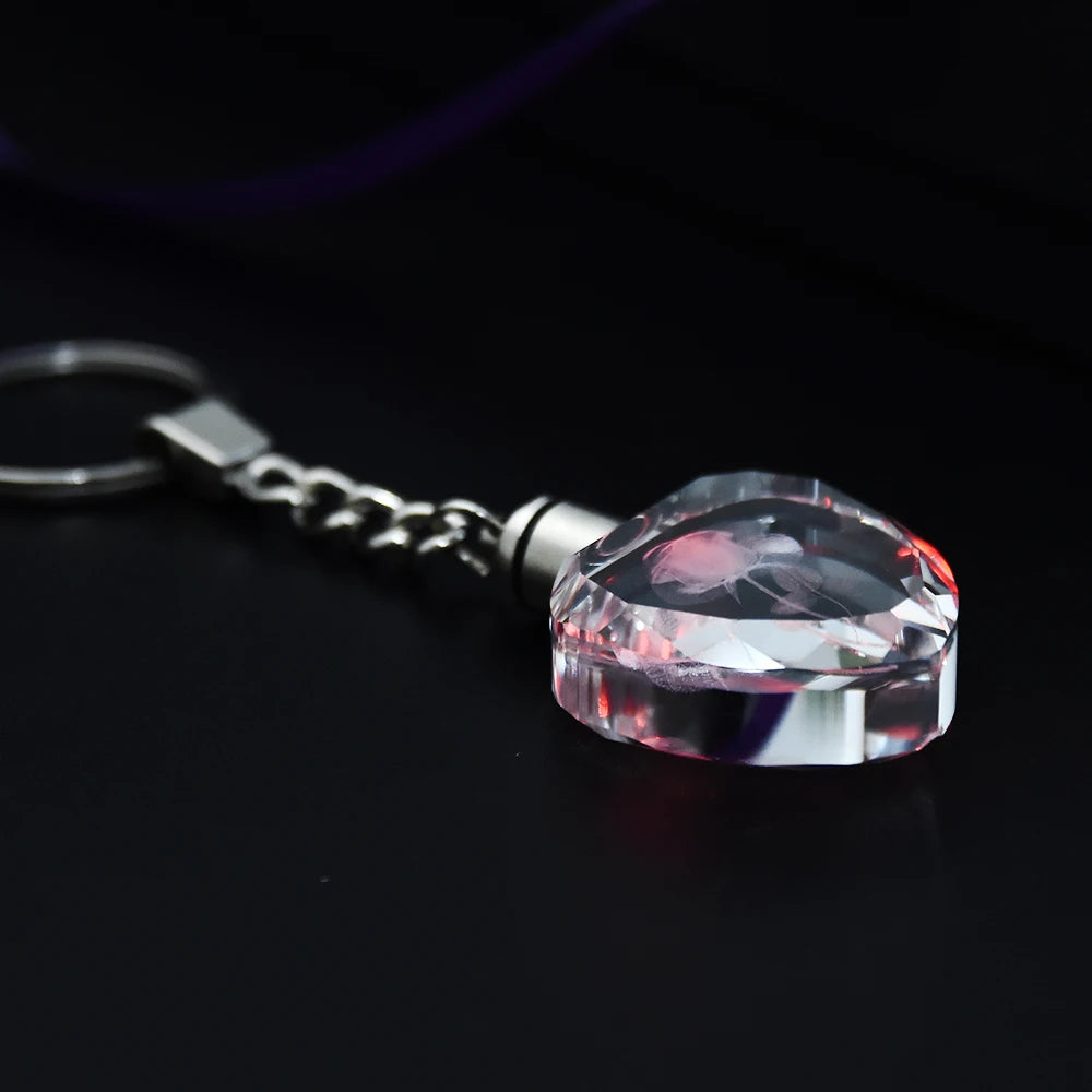 Vintage Fairy Rose Flower Love Shape Crystal LED Light Keychain