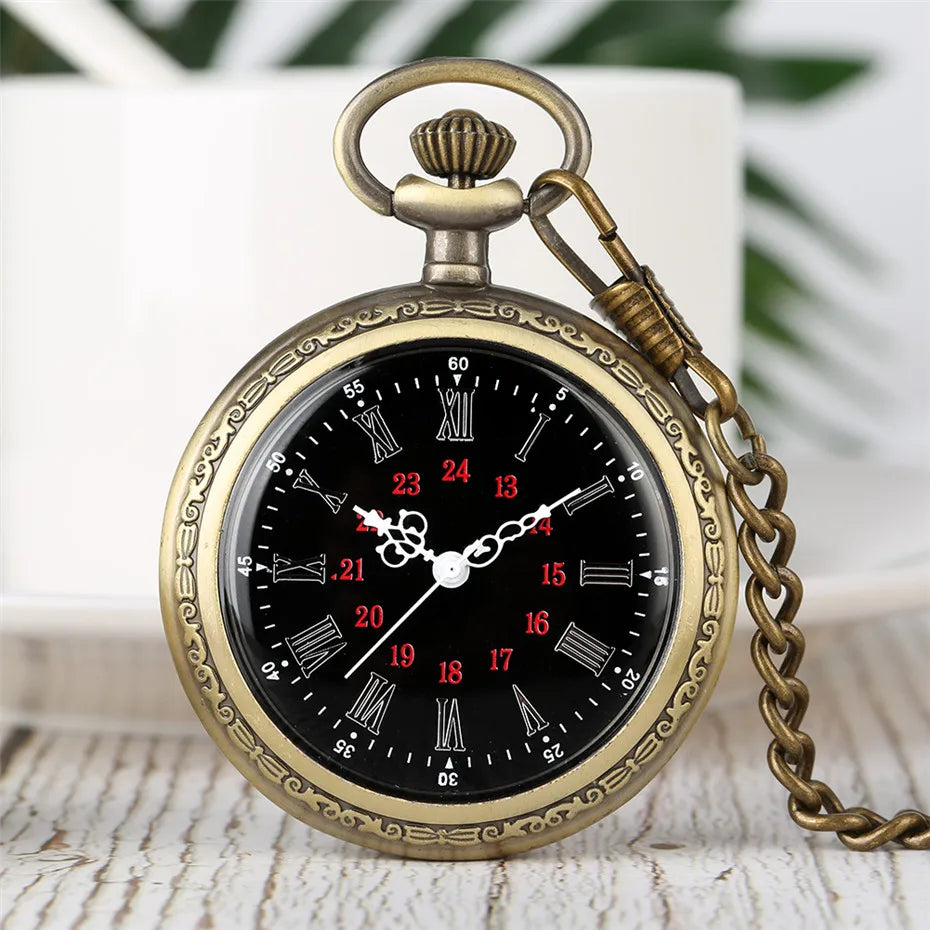 Vintage Retro Roman Numerals Display Quartz Pocket Watch