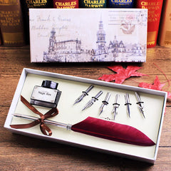 Vintage Feather Quill Dip Pen Set