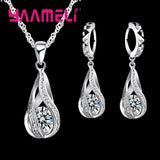 Vintage Water Drop CZ 925 Sterling Silver Plated Jewelry Set