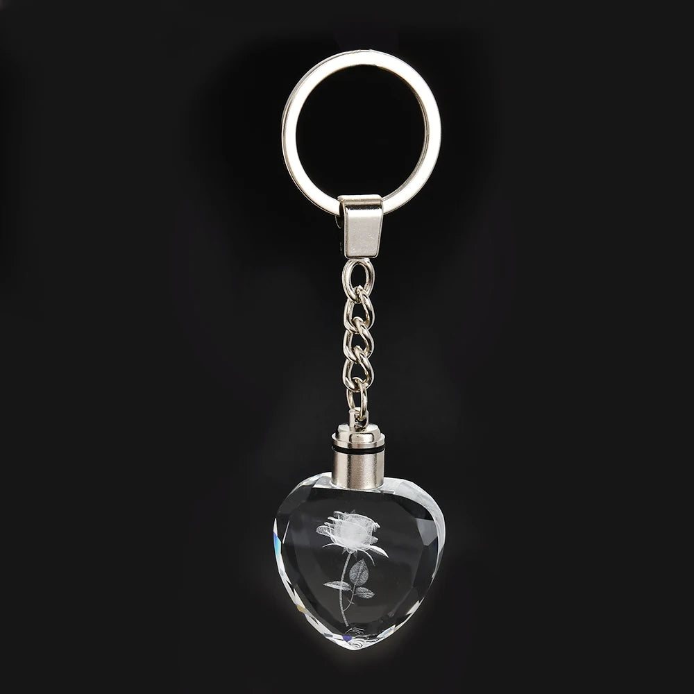 Vintage Fairy Rose Flower Love Shape Crystal LED Light Keychain