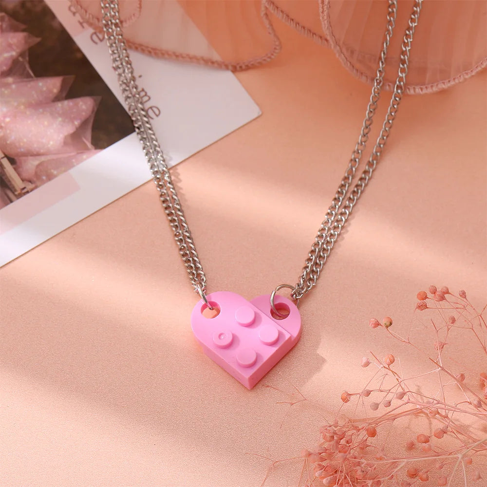 Vintage 2Pcs Heart Brick Couples Love Necklace