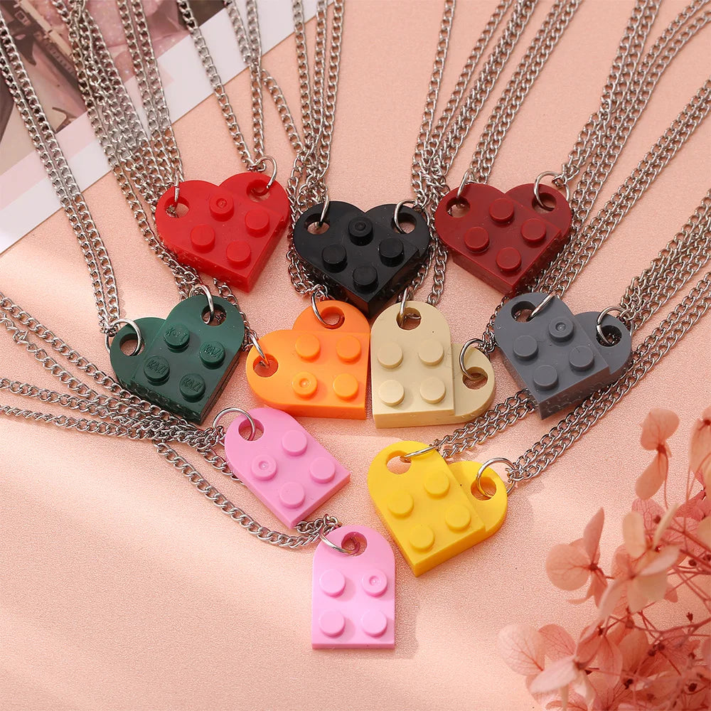 Vintage 2Pcs Heart Brick Couples Love Necklace