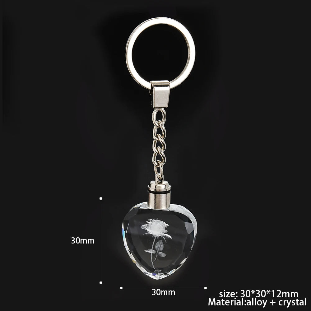 Vintage Fairy Rose Flower Love Shape Crystal LED Light Keychain