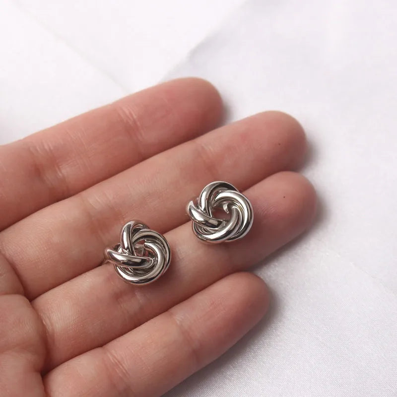 Tiny Metal Twist Round Vintage Earrings