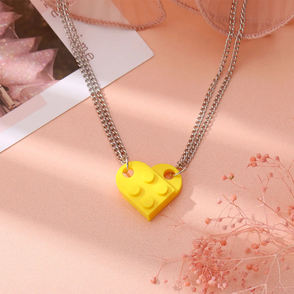 Vintage 2Pcs Heart Brick Couples Love Necklace