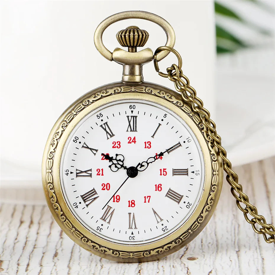 Vintage Retro Roman Numerals Display Quartz Pocket Watch