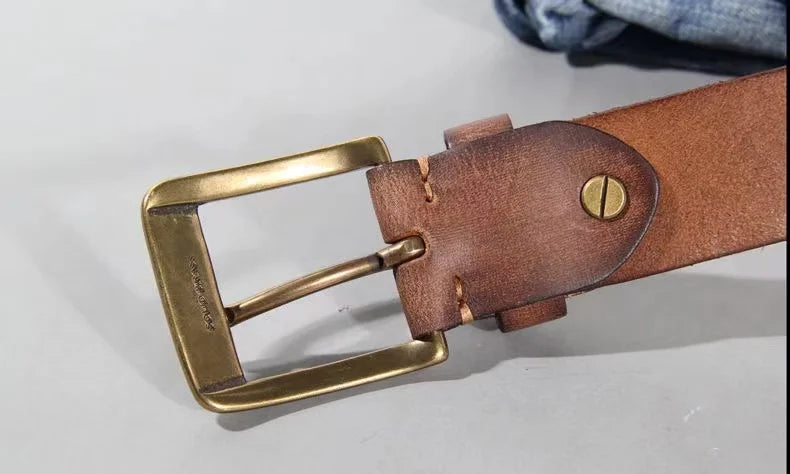 Vintage Handmade Leather Copper Buckle Belt