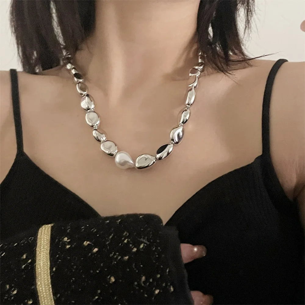 Vintage Geometric Exaggerated Artificial Pearl Chain Necklaces