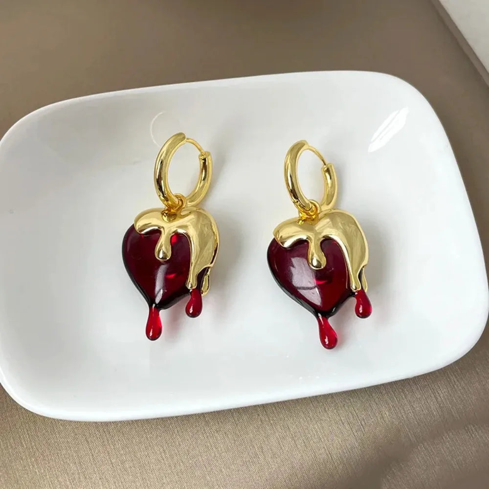 Luxury Vintage Heart Resin Drop Earrings