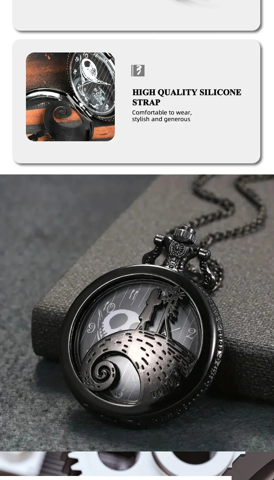 Vintage Lovers Skeleton Quartz Pocket Watch with Chain Necklace