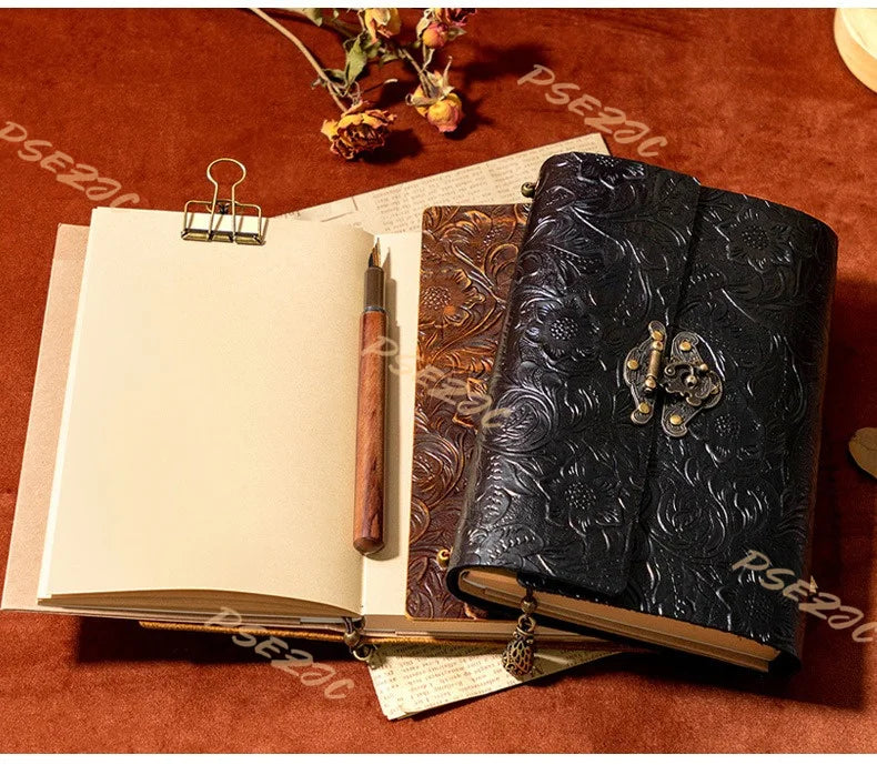 Vintage Carved Cowhide Notebook