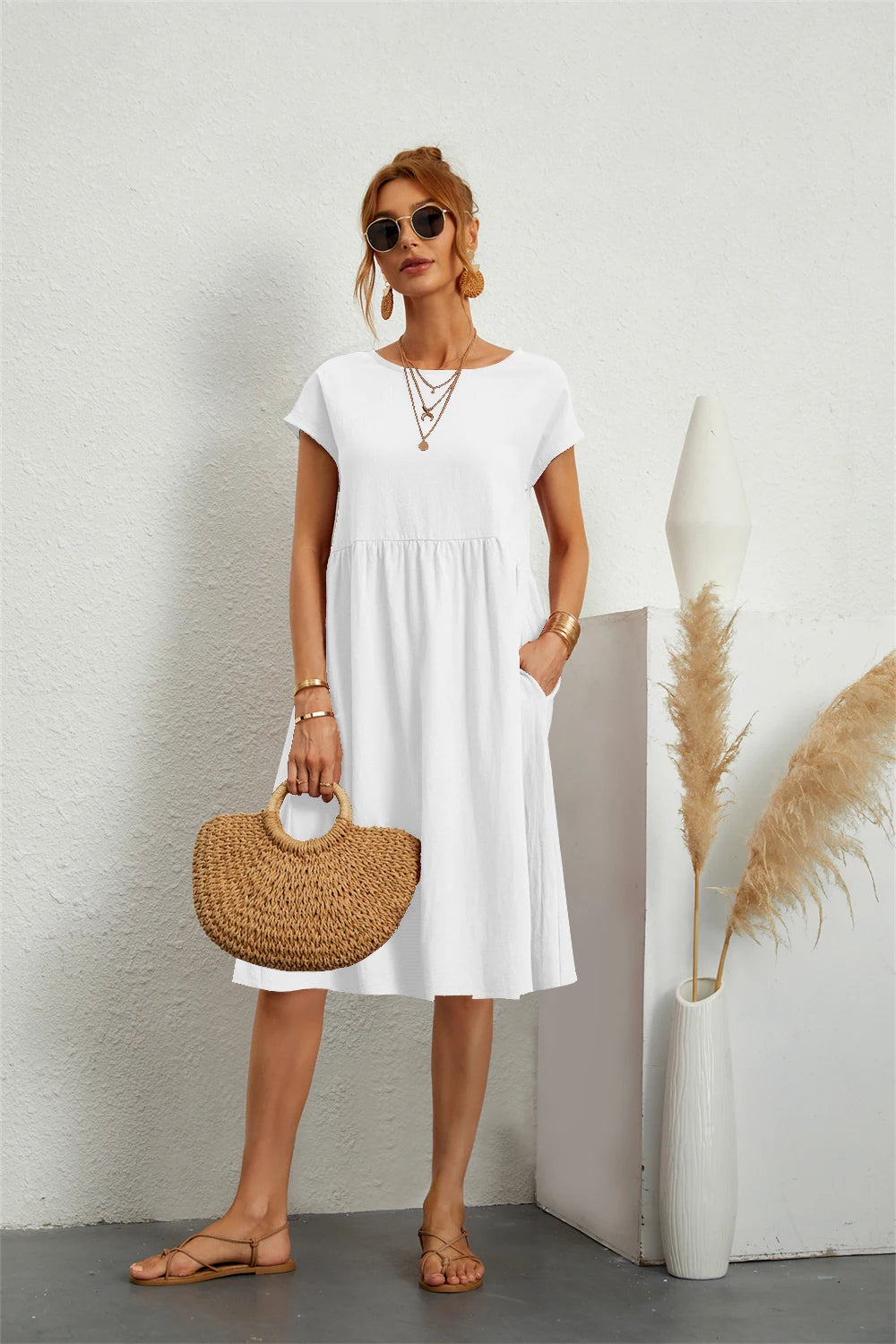 Vintage Style O-neck Casual Dresses