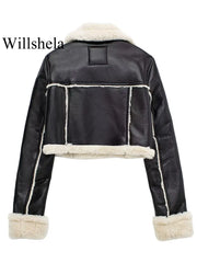 Vintage Lapel Neck Long Sleeves Solid Front Zipper Jackets