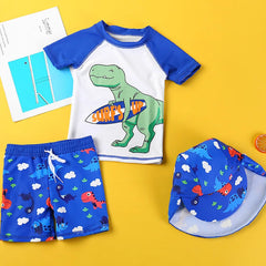 Children's Split Bathing Suit Toddler Boys 3PCS Cute Cartoon Pattern Short Sleeve Swimming Set For 1-12Years Kids Beach Wear