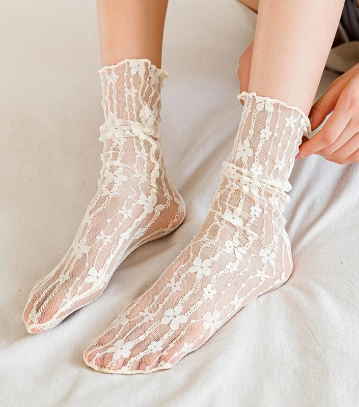 Vintage Lace Flower Sexy Kawaii Crew Socks