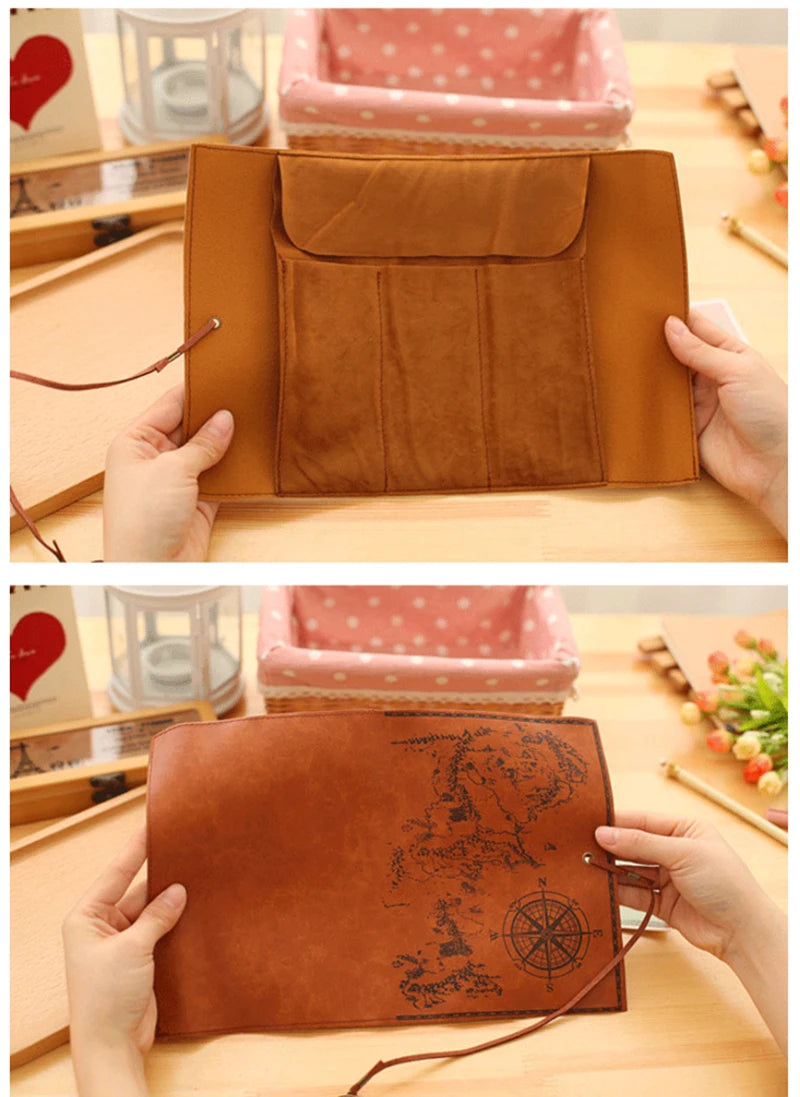 Vintage Leather Treasure Map Pencil Bag