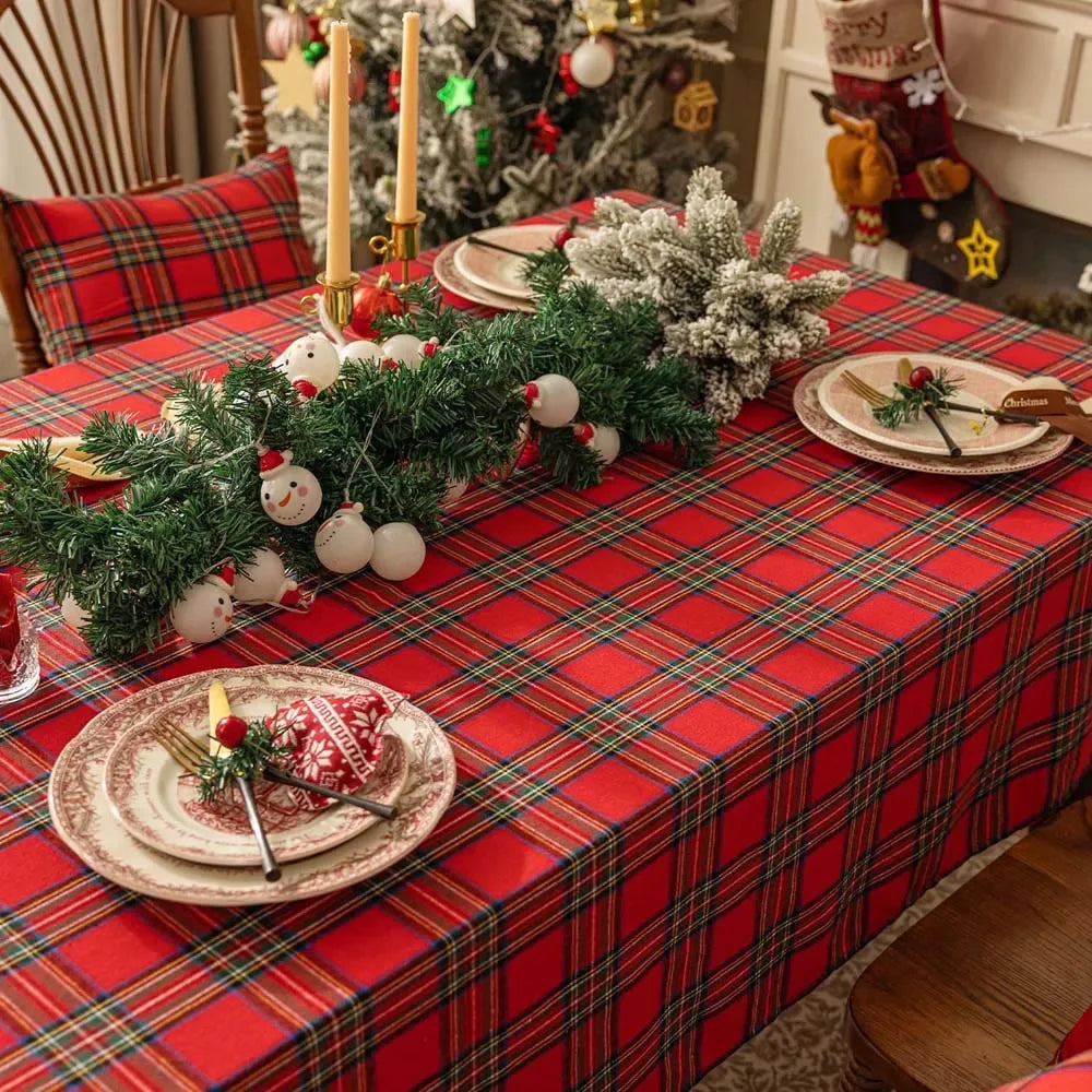 Plaid Christmas Tablecloth Red Green Vintage